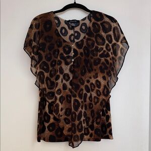 Elegant Leopard Print Sheer Blouse